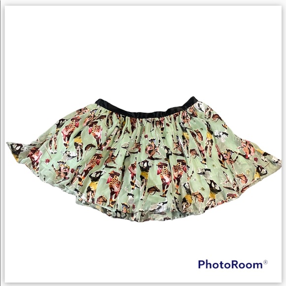 Diesel Mint Green Abstract Cowboy Print Sheer Mini Skort Size 29 - Picture 2 of 16